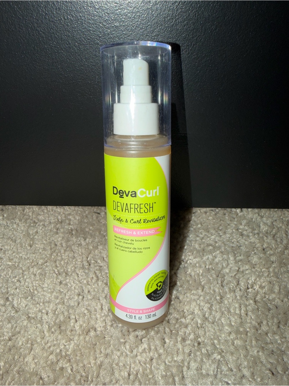 DevaCurl Devafresh Refresh & Extend Spray in Lime Green and Pink Accents